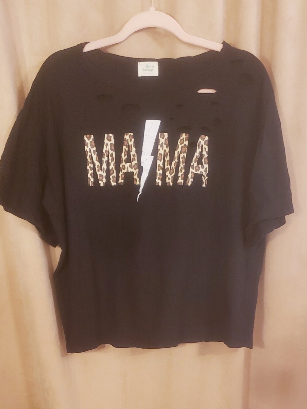 BLUE BUTTERCUP Black 'MAMA' Graphic Tee with Leopard Print and Lightning Bolt